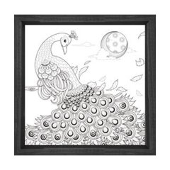 Muhteşem Tavus Kuşu Tablosu Siyah Ahşap Çerçeve - 40x40