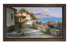 Taş Evler ve Deniz Tablosu Kahverengi Ahşap Çerçeve - 100x200