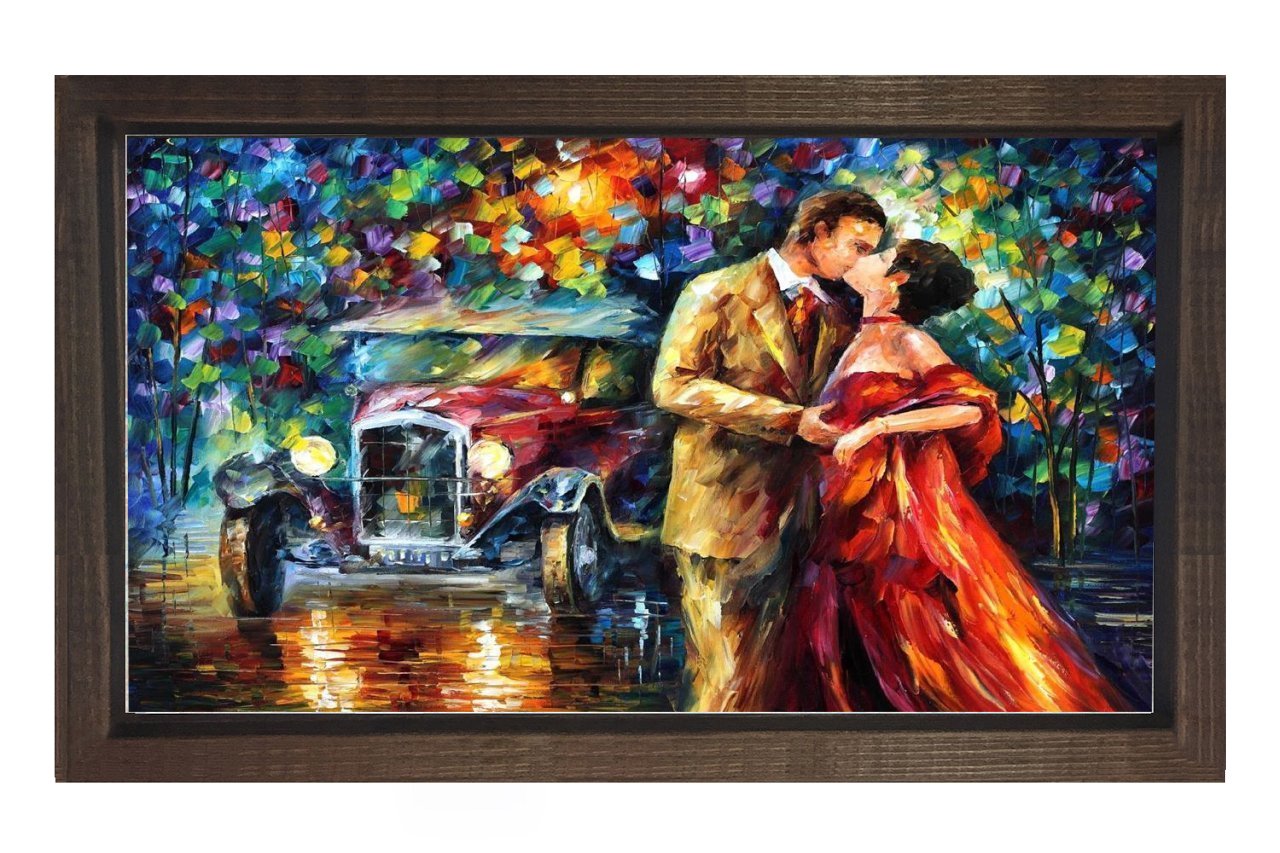 Vintage Araba Ve Çift Tablosu Kahverengi Ahşap - 40x60