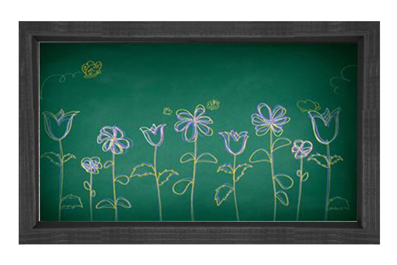 Çiçekli Okul Tahtası Tablosu Siyah Ahşap Çerçeve - 50x90