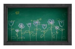 Çiçekli Okul Tahtası Tablosu Siyah Ahşap Çerçeve - 50x90