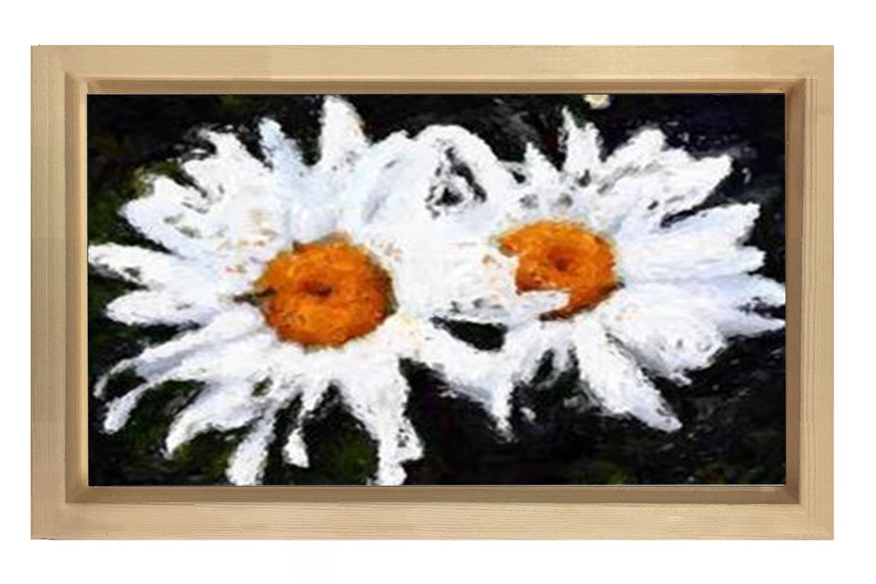 Çift Papatyalar Çiçekler Tablosu Naturel Ahşap - 50x90