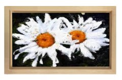 Çift Papatyalar Çiçekler Tablosu Naturel Ahşap - 50x90