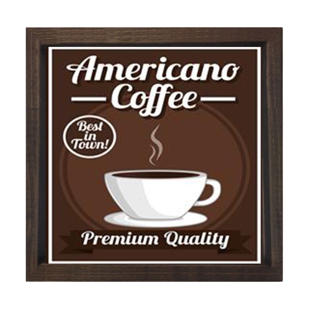 Americano Coffee Vintage Afiş Tablosu Kahverengi Ahşap Çerçeve - 60x60