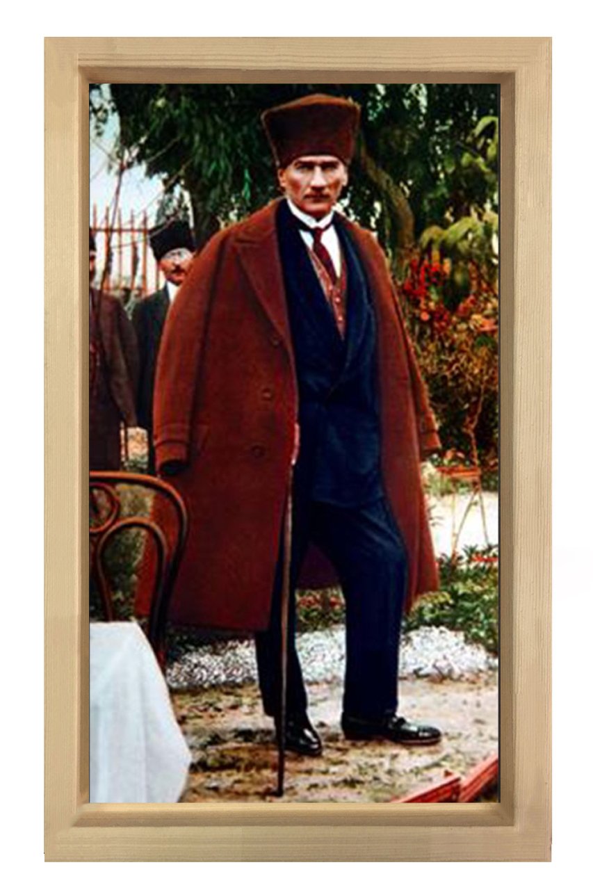 Atatürk Ve Kalpaklı Endam Tablosu Naturel Ahşap - 45x30