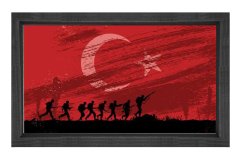Türk Askeri Ve Türk Bayrağı Tablosu Siyah Ahşap - 50x90