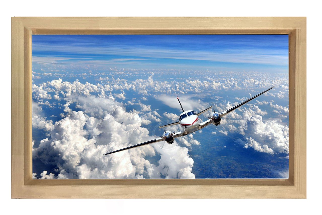 Bulut Ve Uçak Tablosu Tablosu Naturel Ahşap Çerçeve - 40x60
