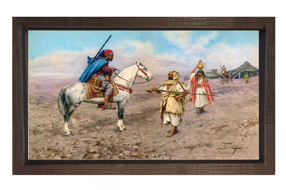 Çöl Kampı Tablosu Kahverengi Ahşap Çerçeve - 50x90