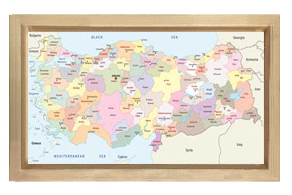 Türkiye Haritası Tablosu Naturel Ahşap Çerçeve - 50x90
