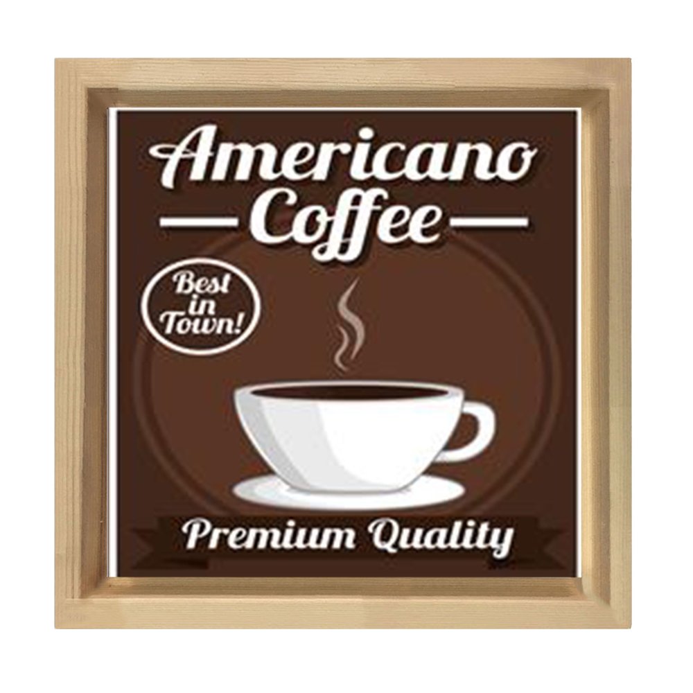 Americano Coffee Vintage Afiş Tablosu Naturel Ahşap Çerçeve - 100x100