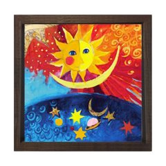 Güneş Ve Ay Tablosu Kahverengi Ahşap Çerçeve - 40x40