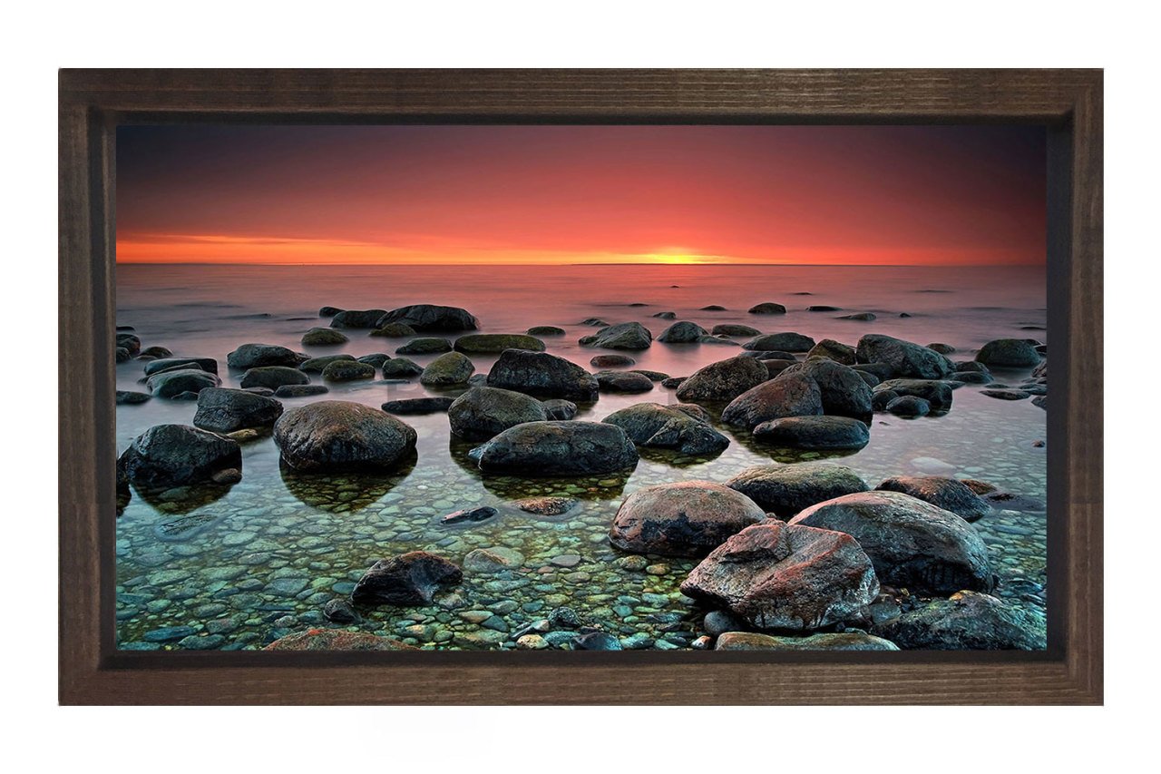 Kayalık Günbatımı Tablosu Kahverengi Ahşap Çerçeve - 50x90