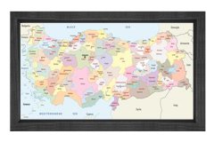 Türkiye Haritası Tablosu Siyah Ahşap Çerçeve - 100x150