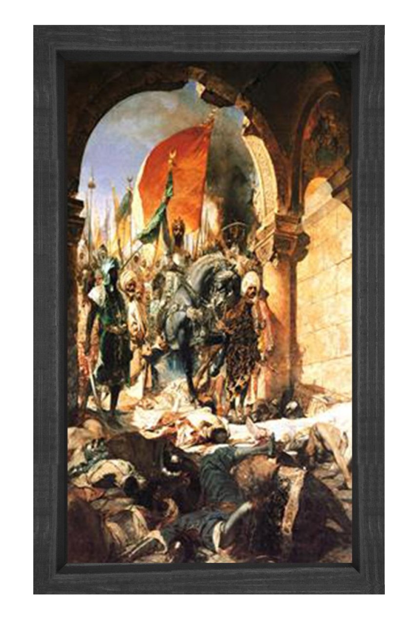 İstanbul'un Fethi Tablosu Siyah Ahşap Çerçeve - 50x90
