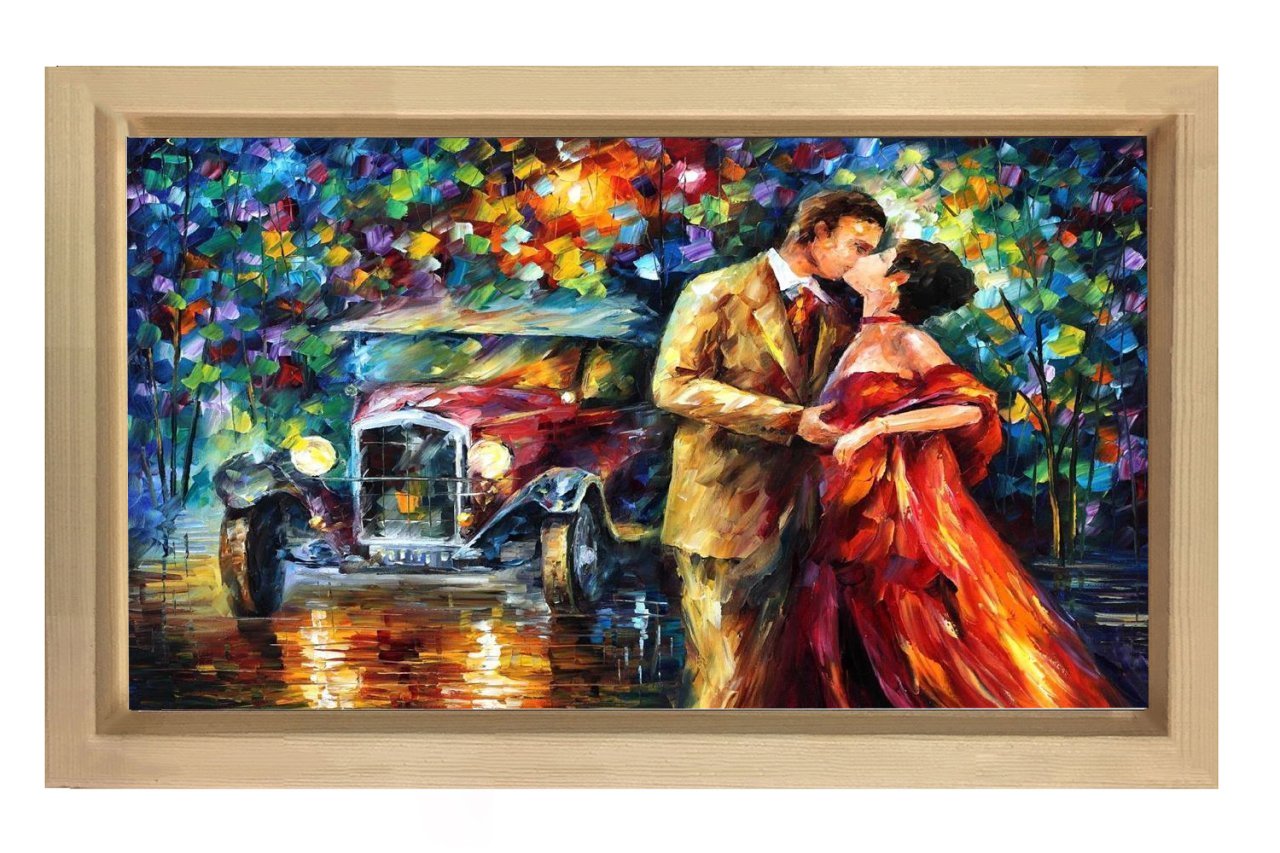 Vintage Araba Ve Çift Tablosu Naturel Ahşap - 40x60