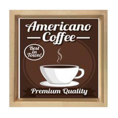 Americano Coffee Vintage Afiş Tablosu Naturel Ahşap Çerçeve - 40x40