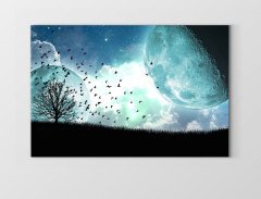 Gece Ay ve Gökyüzü Tablosu Çerçevesiz - 40x60