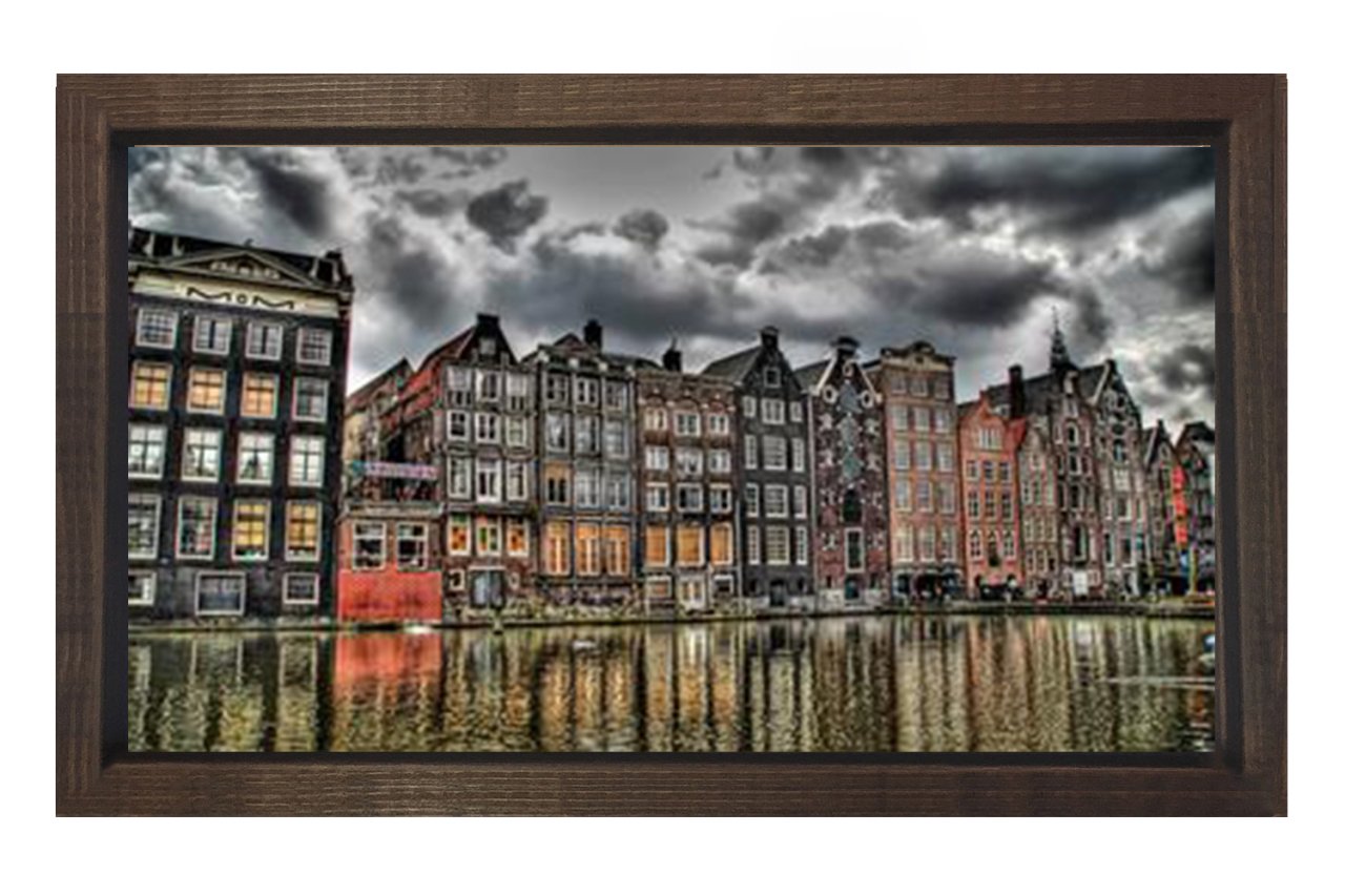 Amsterdam ve Amstel Irmağı Tablosu Kahverengi Ahşap - 50x90