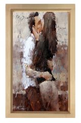 Öpüşen Çift Tablosu Naturel Ahşap Çerçeve - 50x70