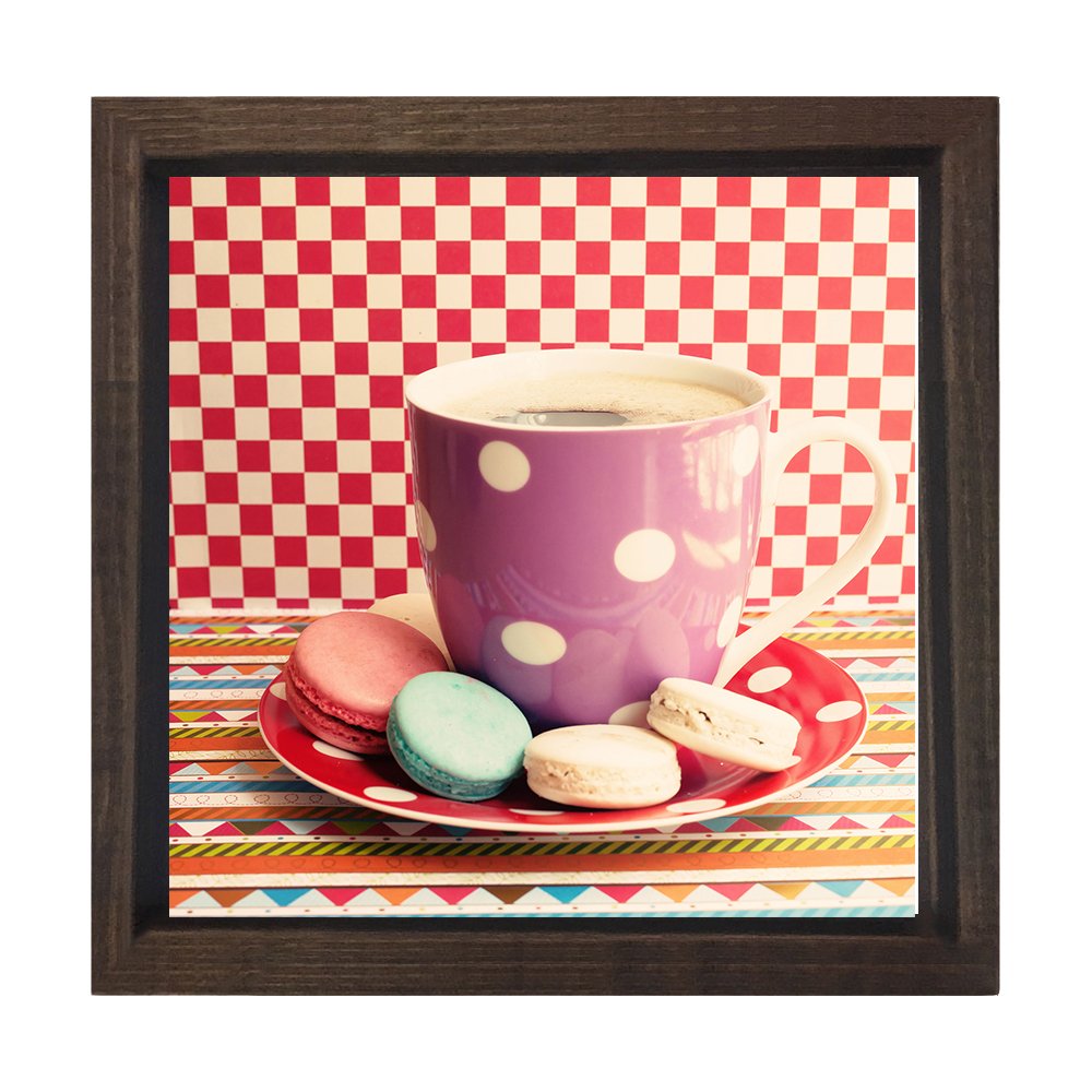 Renkli Kahve Kupa   Makaronlar Tablosu Kahverengi Ahşap Çerçeve - 60x60