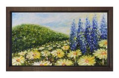 Papatyalar Çiçek Manzara Tablosu Kahverengi Ahşap Çerçeve - 100x150