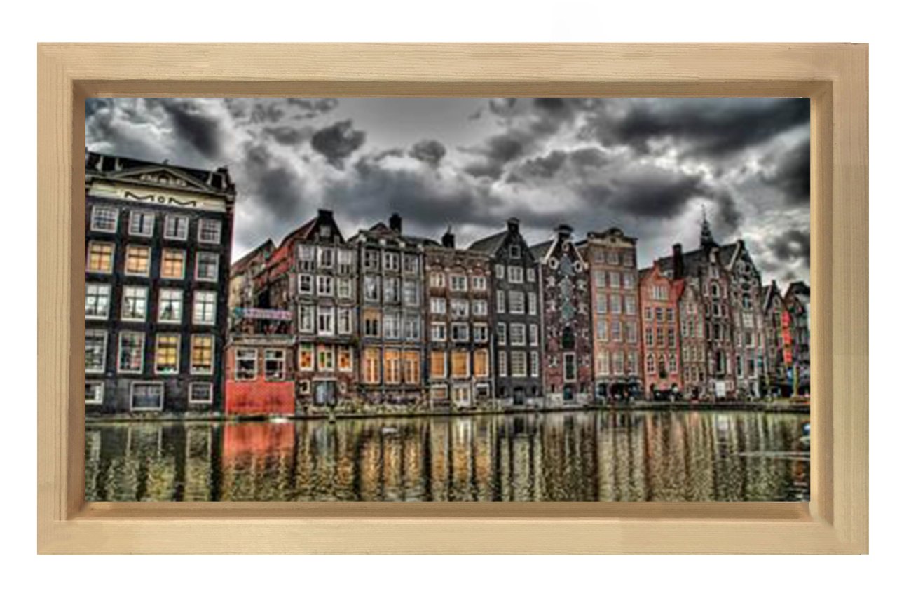 Amsterdam ve Amstel Irmağı Tablosu Naturel Ahşap - 100x150