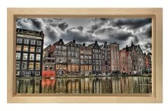 Amsterdam ve Amstel Irmağı Tablosu Naturel Ahşap - 100x150