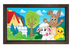 Sevimli Hayvanlar Ve Ev Tablosu Kahverengi Ahşap Çerçeve - 50x70