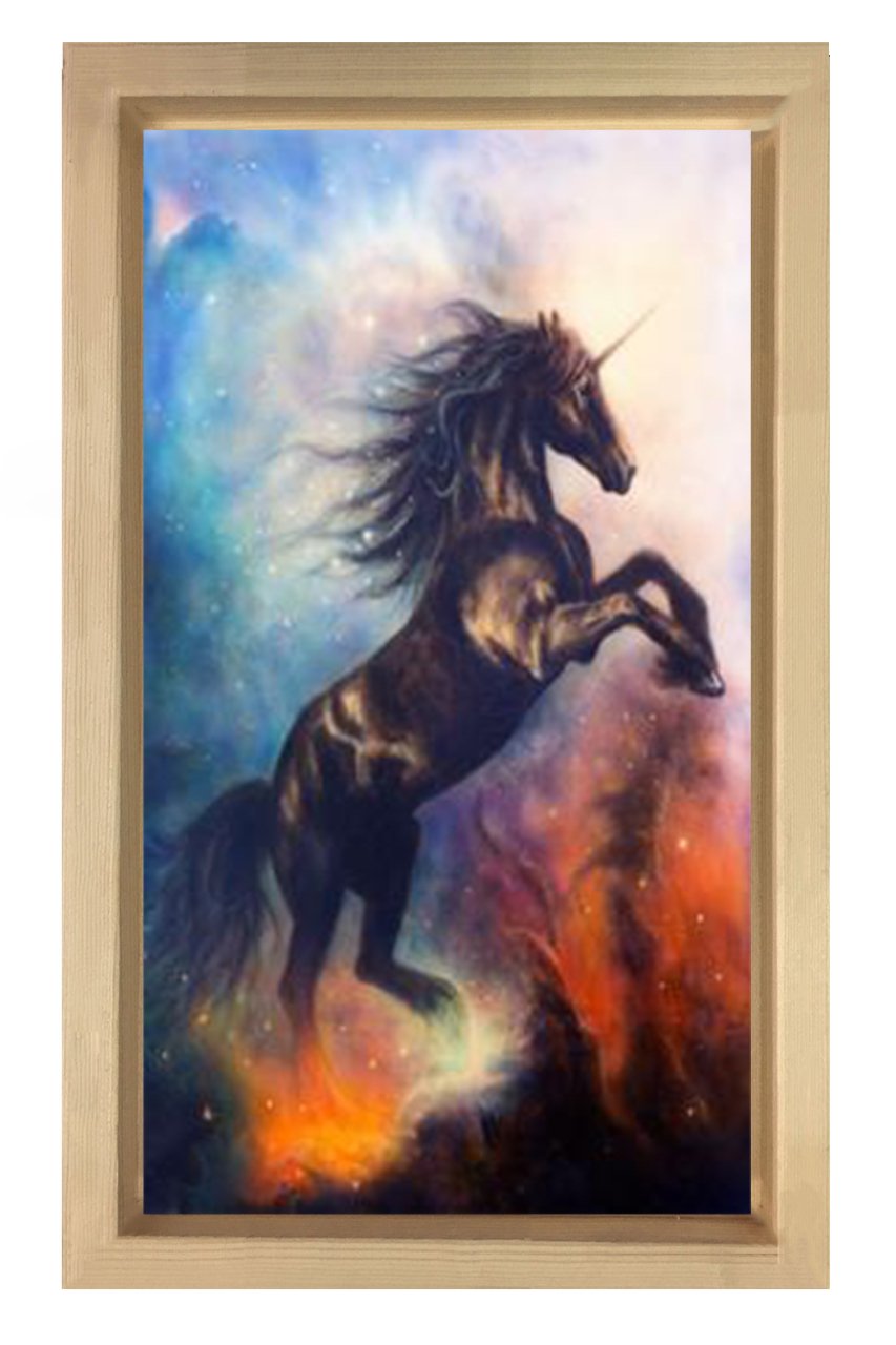 Boynuzlu At Reprödiksiyon Tablosu Naturel Ahşap Çerçeve - 45x30