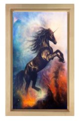 Boynuzlu At Reprödiksiyon Tablosu Naturel Ahşap Çerçeve - 45x30