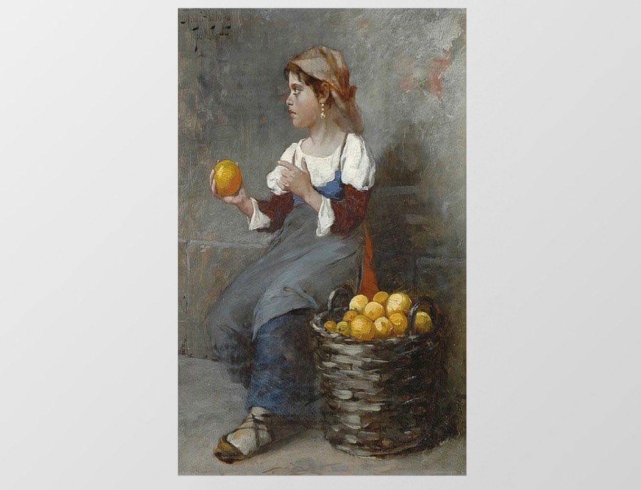 Köylü Kızı Ve Meyve Sepeti Tablosu Çerçevesiz - 100x200