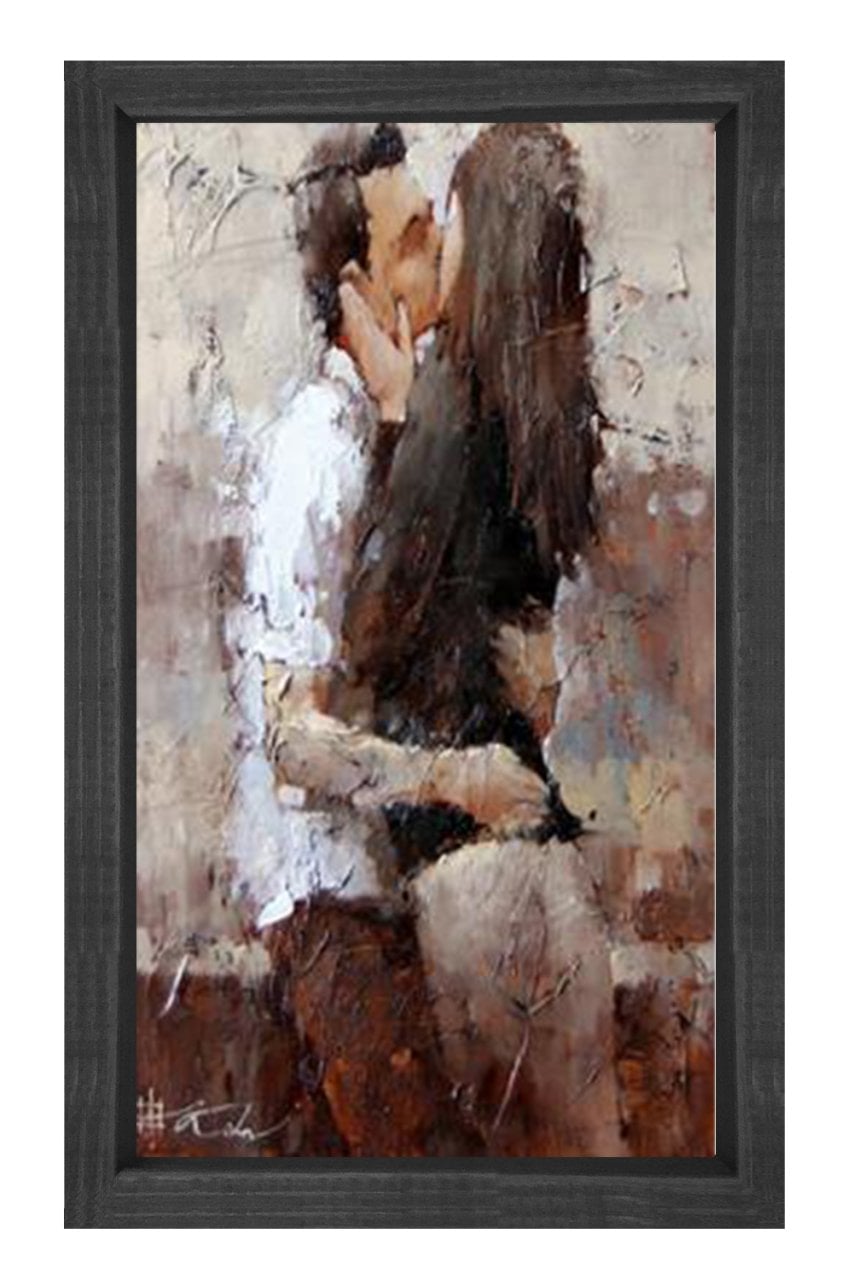 Öpüşen Çift Tablosu Siyah Ahşap Çerçeve - 100x150