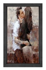 Öpüşen Çift Tablosu Siyah Ahşap Çerçeve - 100x150