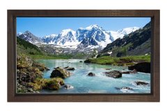 Karlı Dağ Ve Nehir Tablosu Kahverengi Ahşap Çerçeve - 50x70