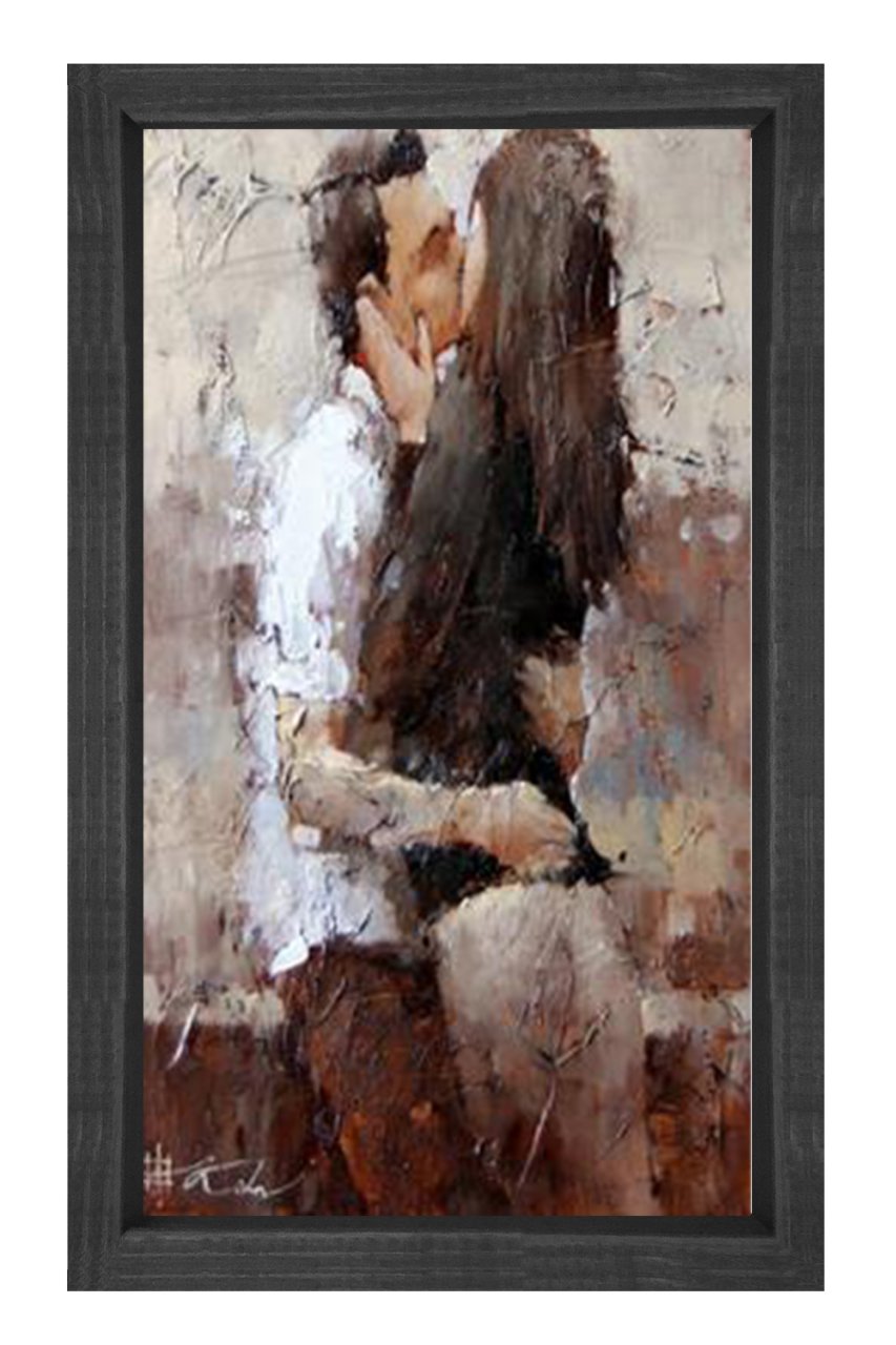 Öpüşen Çift Tablosu Siyah Ahşap Çerçeve - 100x200