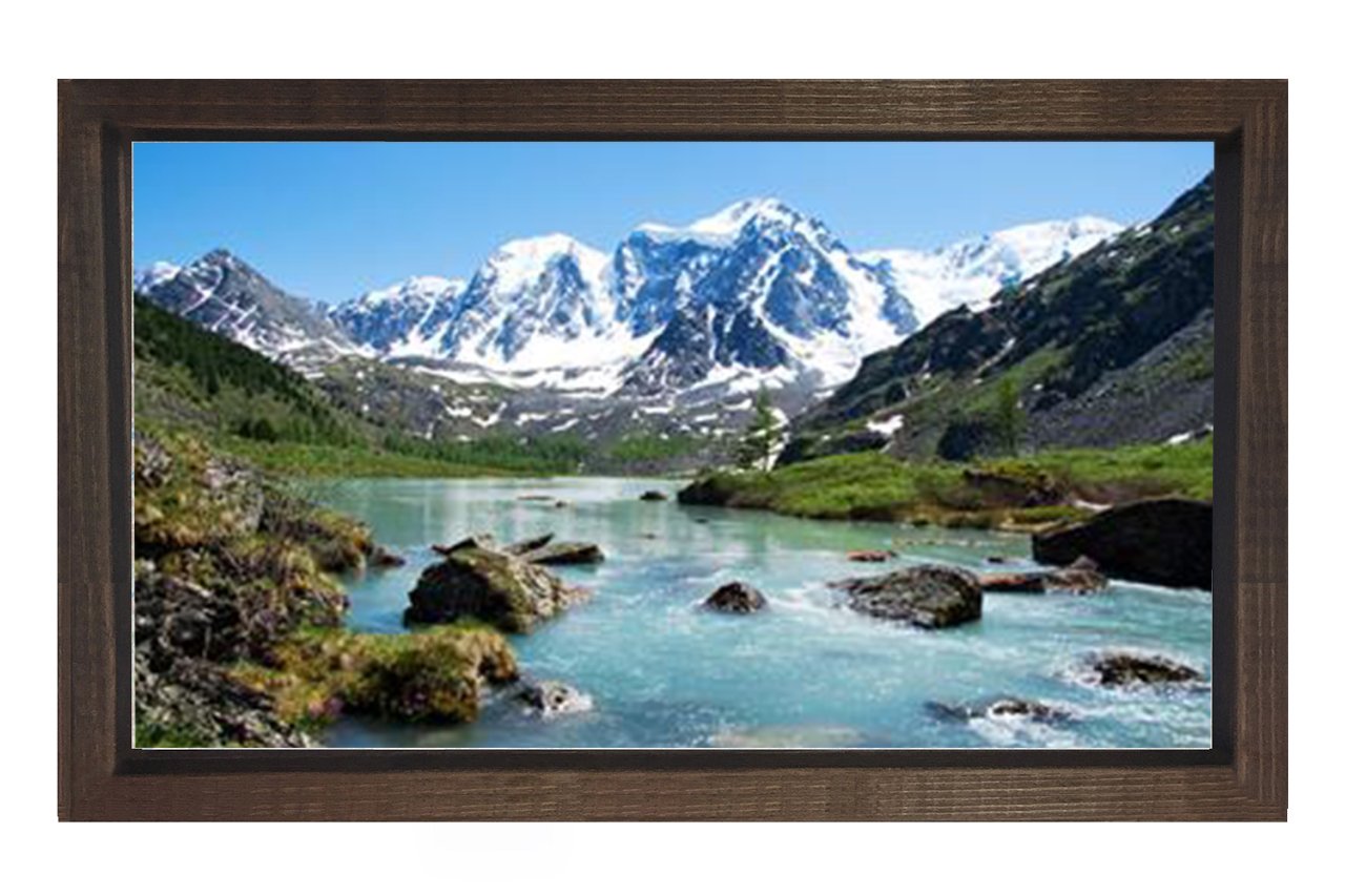Karlı Dağ Ve Nehir Tablosu Kahverengi Ahşap Çerçeve - 50x90