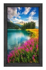 Pembe Çiçekli Göl Manzarası Tablosu Siyah Ahşap - 70x100