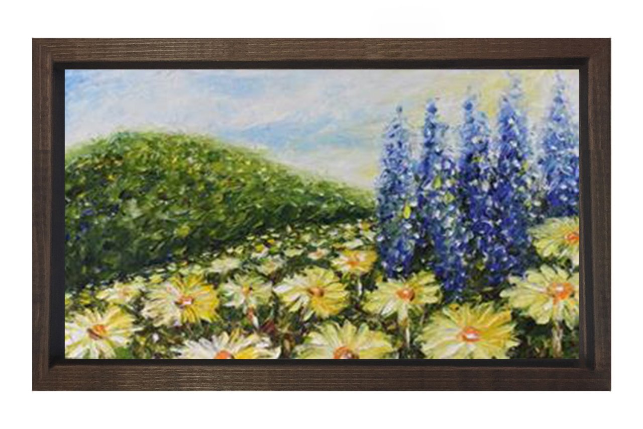 Papatyalar Çiçek Manzara Tablosu Kahverengi Ahşap Çerçeve - 50x70