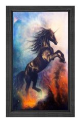 Boynuzlu At Reprödiksiyon Tablosu Siyah Ahşap Çerçeve - 100x150