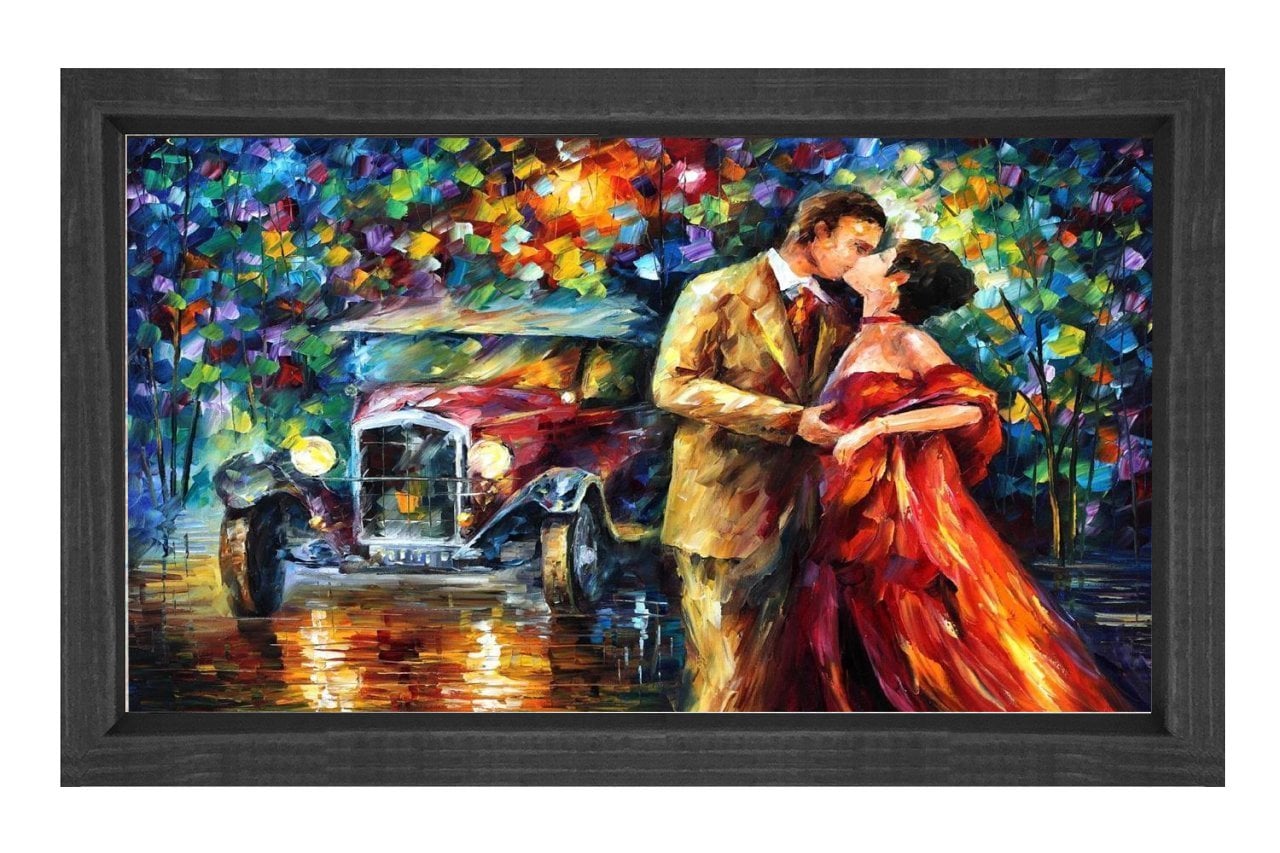 Vintage Araba Ve Çift Tablosu Siyah Ahşap - 40x60