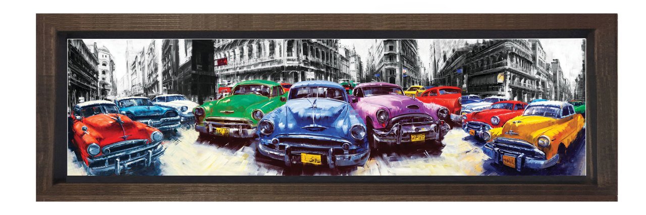 Classic Arabalar Tablosu Kahverengi Ahşap Çerçeve - 180x60