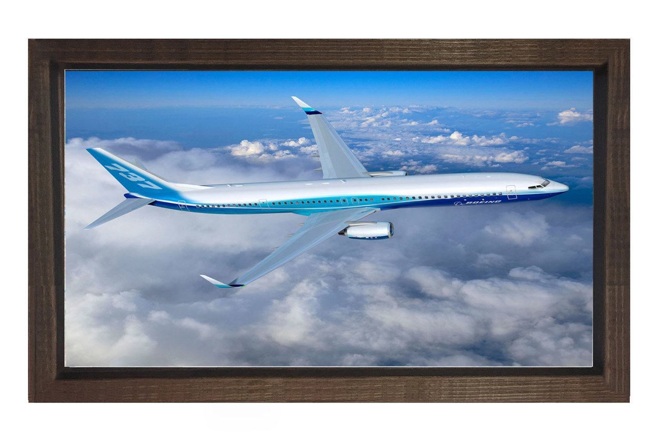Bulut Ve Uçak Tablosu Tablosu Kahverengi Ahşap Çerçeve - 100x150