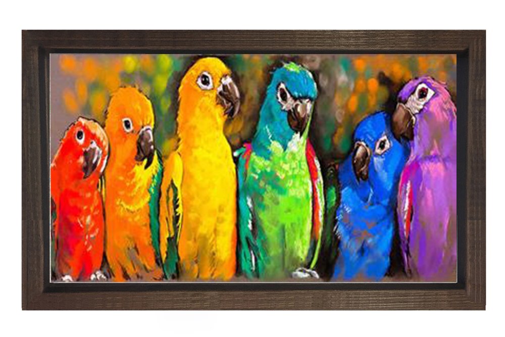 Papağan Ailesi Tablosu Kahverengi Ahşap Çerçeve - 50x90