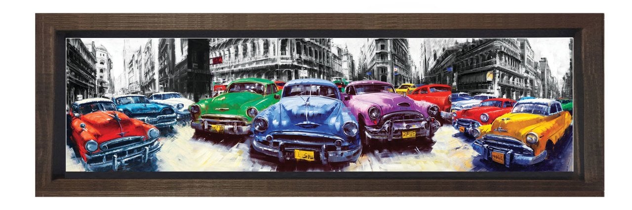 Classic Arabalar Tablosu Kahverengi Ahşap Çerçeve - 200x70