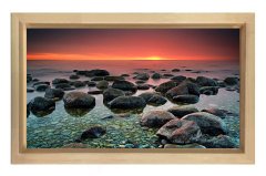 Kayalık Günbatımı Tablosu Naturel Ahşap Çerçeve - 70x100
