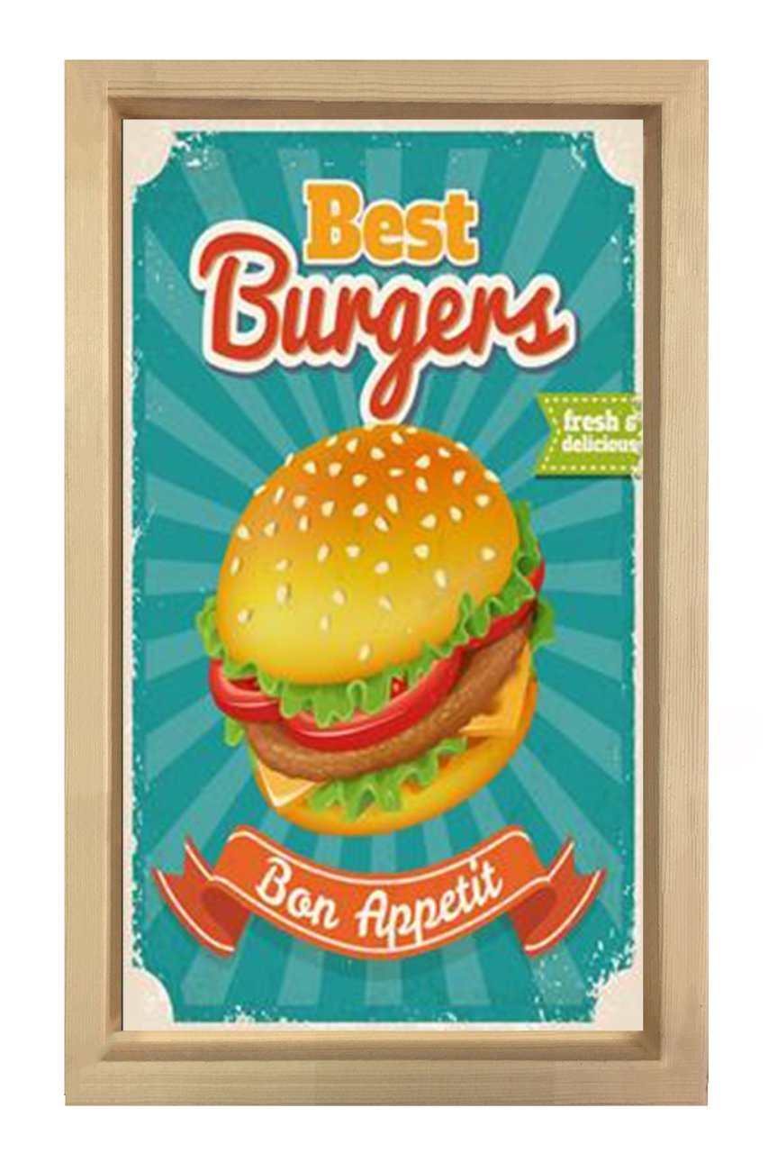 En İyi Hamburger Tablosu Naturel Ahşap - 40x60