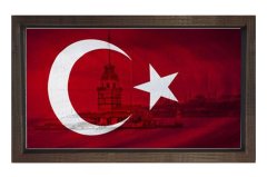 Türk Bayrağı Kız kulesi Tablosu Kahverengi Ahşap Çerçeve - 50x90