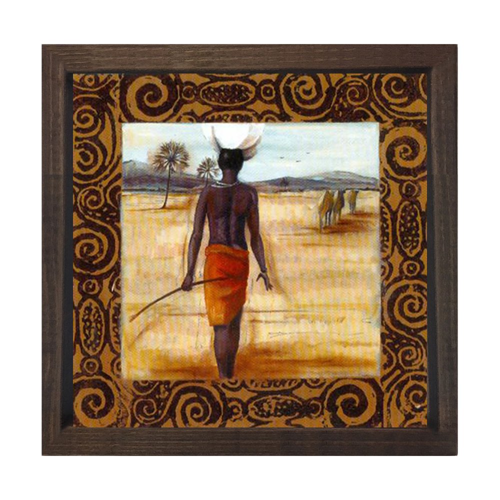 Zenci Kadın Tablosu Kahverengi Ahşap Çerçeve - 60x60