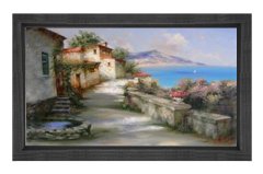 Taş Evler ve Deniz Tablosu Siyah Ahşap Çerçeve - 50x70