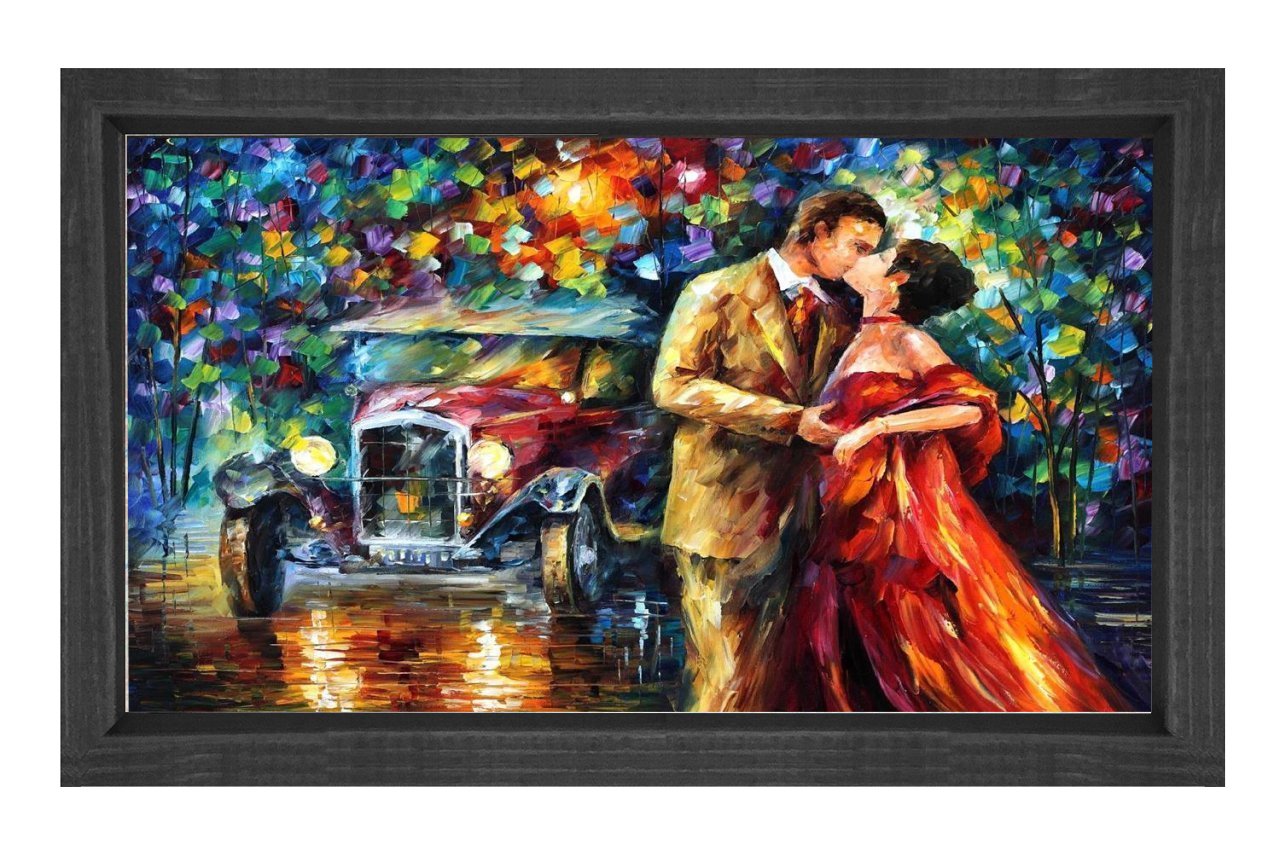 Vintage Araba Ve Çift Tablosu Siyah Ahşap - 50x90